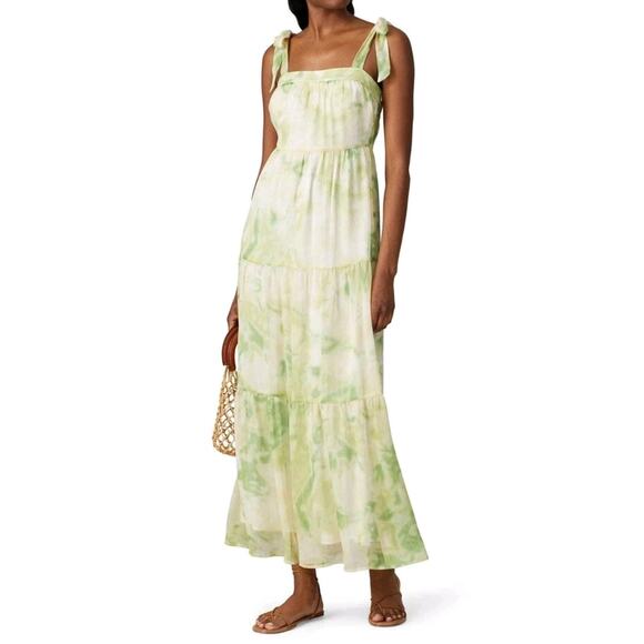 Line and Dot green tiered maxi dress Size XS Romantic Boho Forest Fairy Cottage - Picture 1 of 11